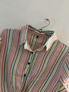 Striped Button-Down Crop Shirt