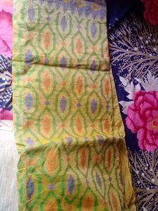 Yellow Cotton Saree With Stitched Blouse
