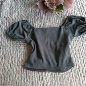 Gray Puff Sleeve Top