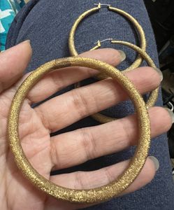 Vintage Brushed Gold Hoops And Bangle Set