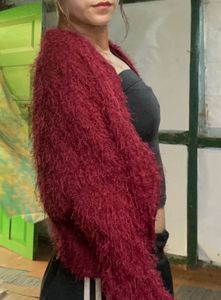 Maroon Fuzzy Cardigan