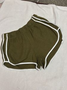 Olive Green Ribbed Shorts