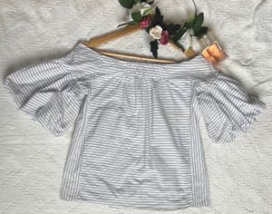 Striped Off-Shoulder Puff Sleeve Top