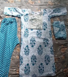 Elegant Blue Printed Kurta Set