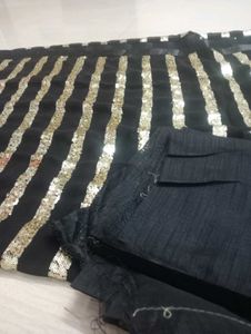Black Sequin Stripe Saree