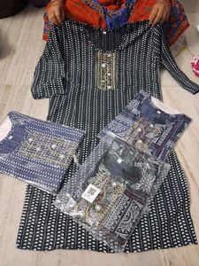 Printed Black Kurta L Size