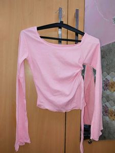 Pink Ribbed Off-Shoulder Top