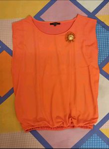 Coral Top with Flower Detail