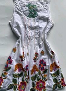 White Embroidery Short Kurti