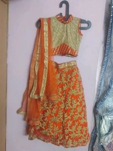 Orange Beautiful Lehenga Choli Set With Duppata