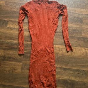 Rust Ribbed Knit Bodycon Dress