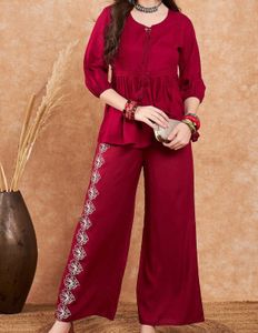 Maroon Embroidered Co-Ords Set