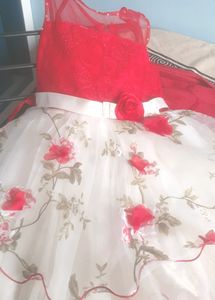 Bright Red And White    Party Weare Frock