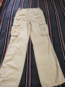 Bershka Beige Cotton Cargo Pants