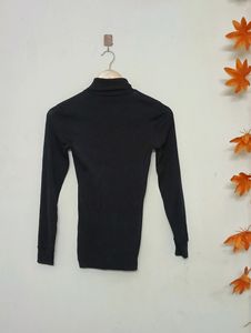 High Neck Black Semi Sheer Tops For Women
