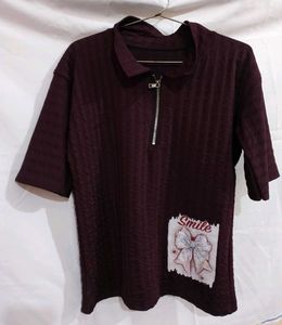 Cute Burgundy Polo Top