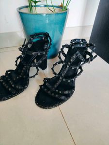 Real Leather Studded Sandals 10cm Heel