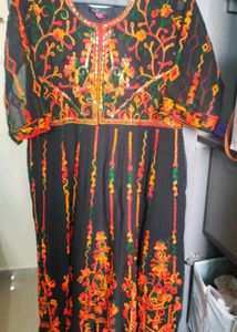 Black Anarkali Kurti With Multi Colour Embroidery