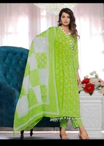 Green Printed Kurta Set