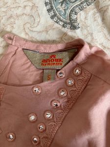 Anouk Peach Mirror-work Kurta with Trouser &amp; Dupat