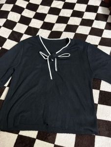 Cute Black Korean Top with Bow