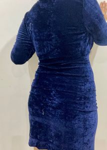 Blue Velvet Bodycon Dress, Size L