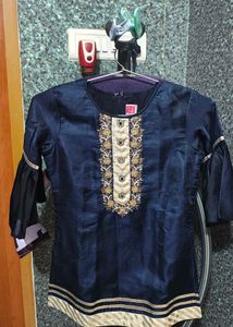 Embroidered Navy Sharara Dress