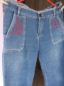 Wide Leg Jeans With Little Hearts
