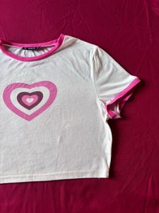 Shein Cute White &amp; Pink Tshirt