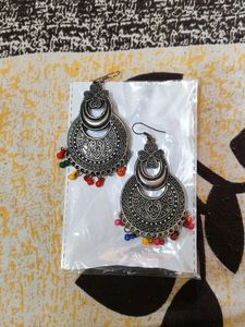 Silver oxidised jhumka
