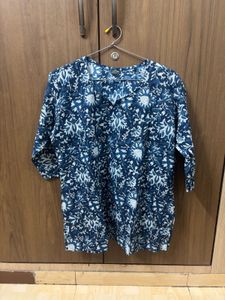 Floral Print Short Indigo Kurti