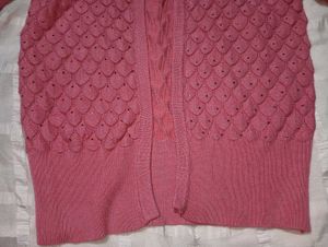 Pink Puff Sleeve Cardigan - Winter Wear