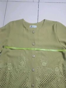 Vintage Green Floral Button-Up Top