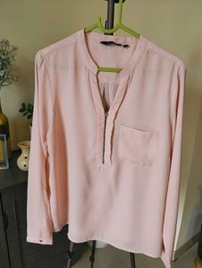 Blush Pink Zipper Blouse