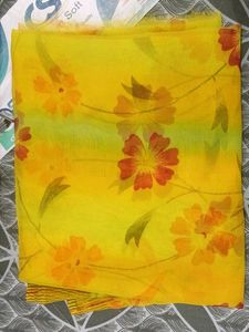 Floral Print Yellow Saree