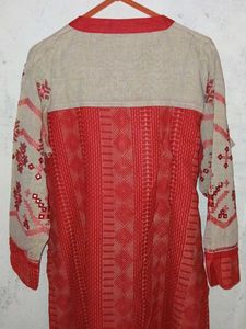 Red and Greyish Brown Kurta