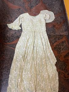 Chikankari Full Flare Gown With Middle Slit