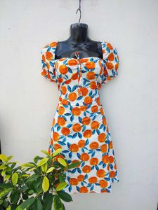 Shein Orange Puff Sleeve Dress