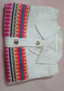 White Embroidered Denim Jacket