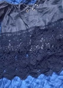 Denim Lace off shoulder crop top