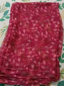 Rani Pink  Floral Print Saree And Teal Blue Cotton