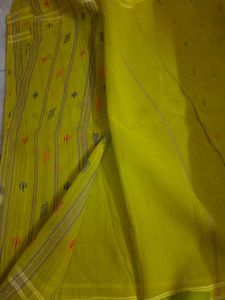 Beautiful Lime Green Cotton Jamdani Saree