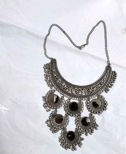 Oxidised Mirror Design Necklace