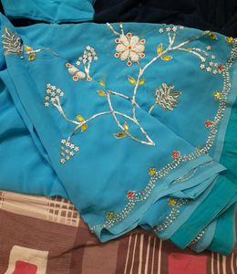 Blue Saree With Work Design