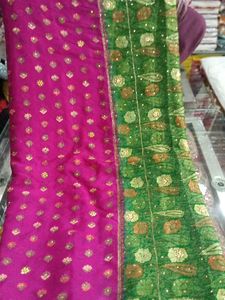 Elegant Pink &amp; Green Saree