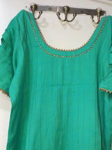Sea Green Suit, Round Neck With Lace, Design Sleev