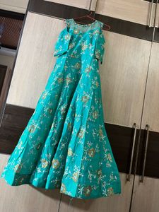 Teal Floral Embroidered Anarkali Dress with Dupatt
