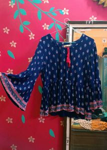 Boho Blue Printed Peplum Top