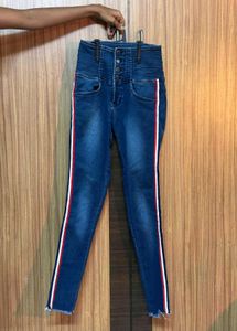 High-Waisted Skinny Jeans with Side Stripes