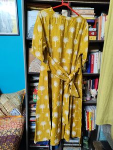 Akkriti Pure Linen Mustard A-Line Maxi Dress